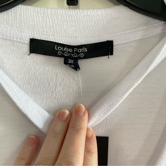 Louise Paris Bling Rhinestone V-Neck Dressy White Top, 3X - Picture 3 of 4